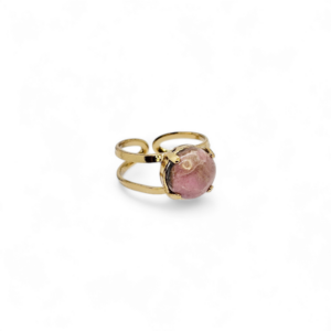 Bague en laiton doré à l'or fin et ornée d'une rhodonite